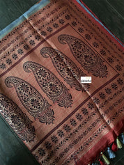 Tussar Georgette Banarasi- Grey Maroon Black