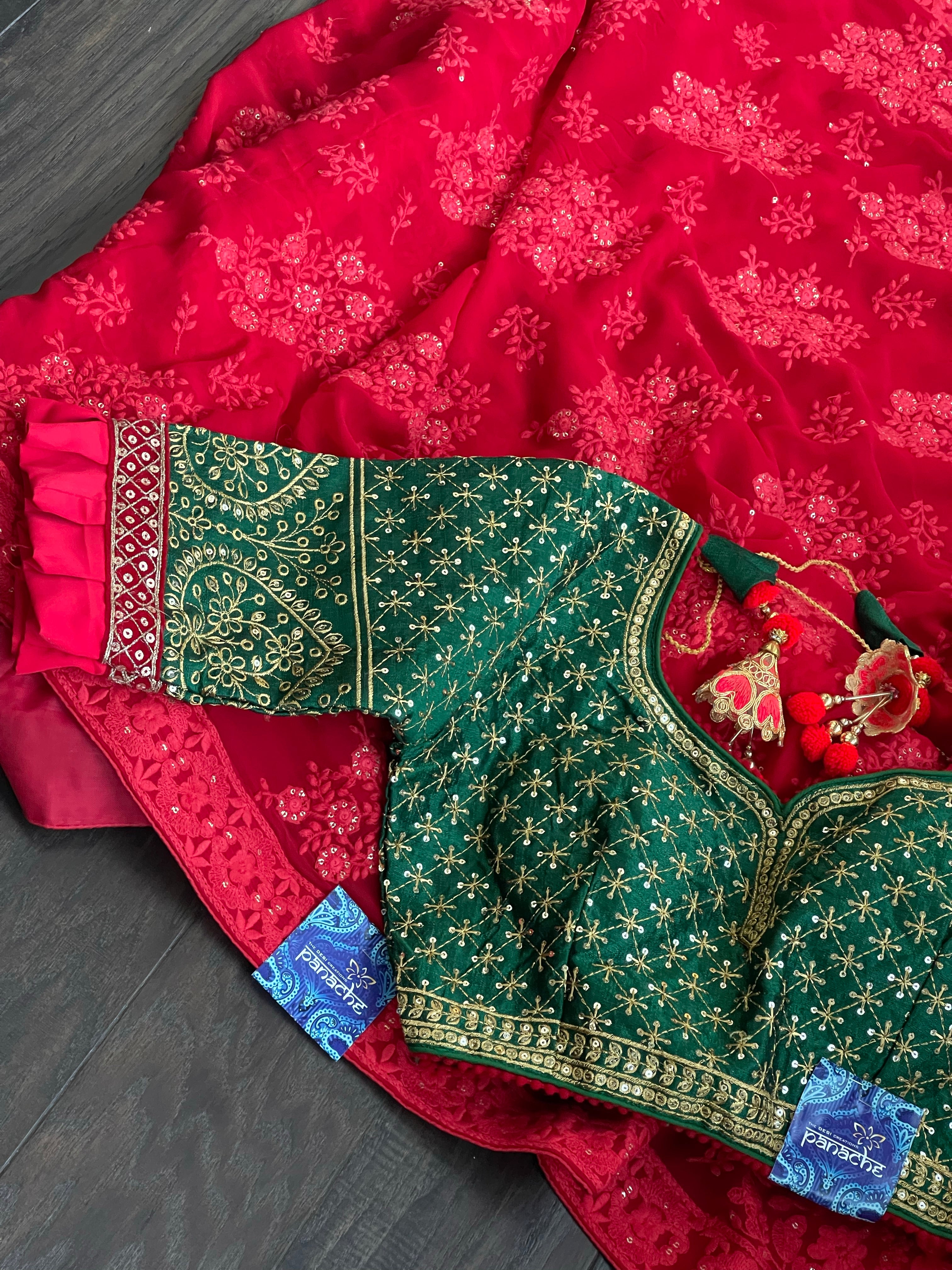 Designer Blouse - Green Red embroidered