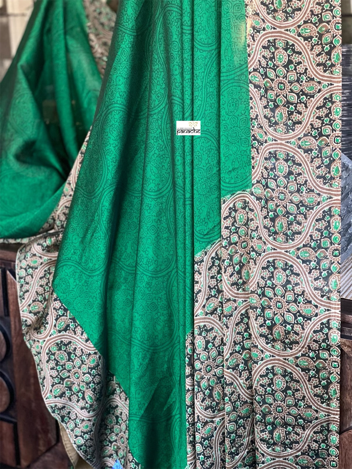 Fancy Chinon Silk - Green Black Printed