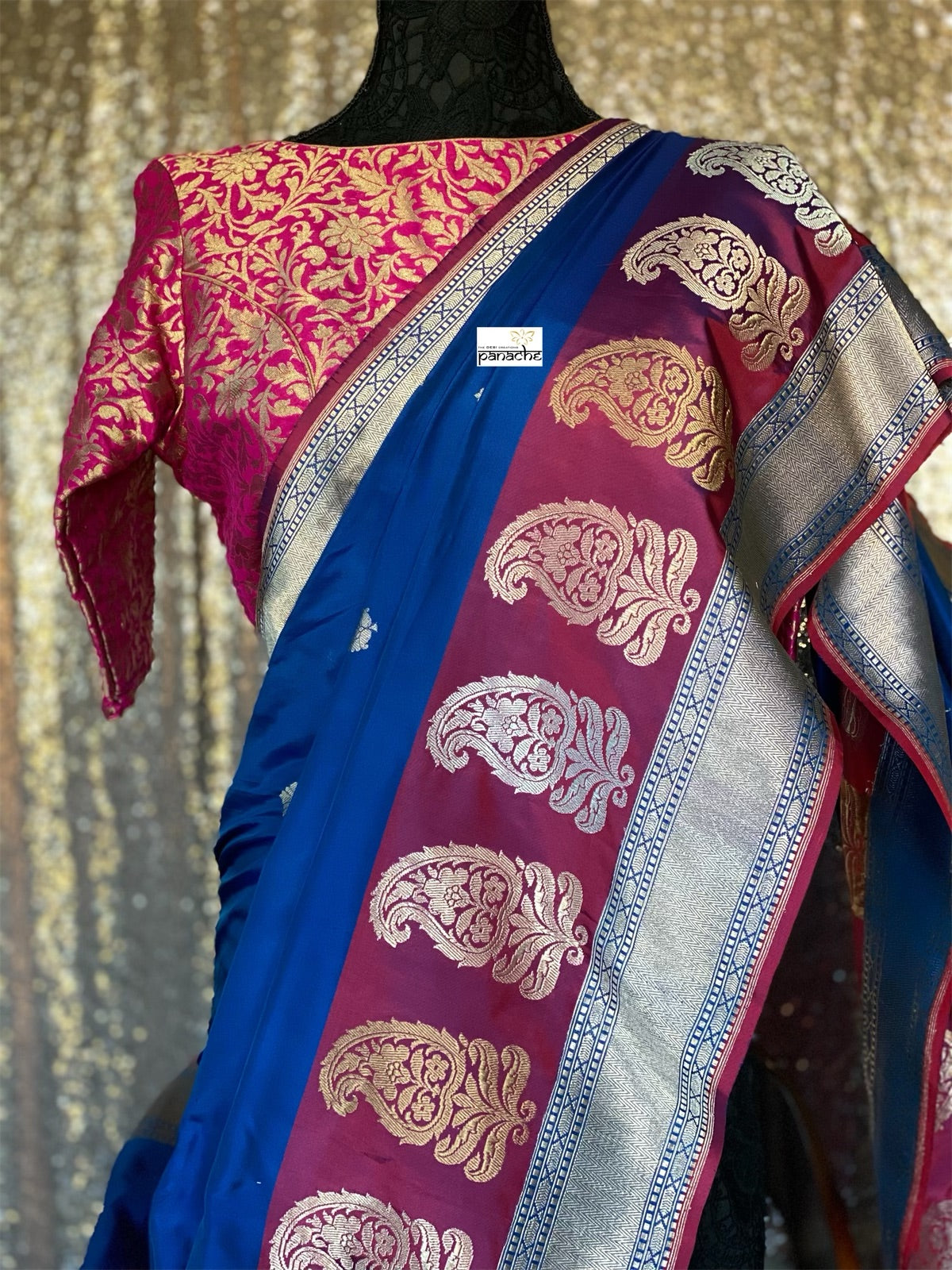 Pure Silk Katan Banarasi - Blue Magenta Maroon Kadhwa