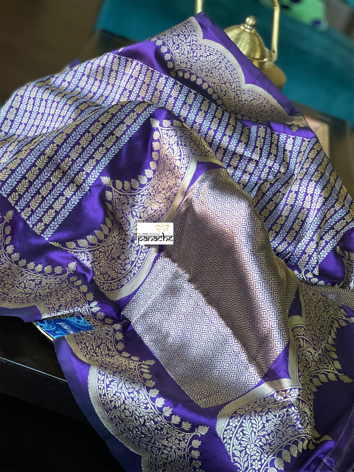 Silk Brocade Banarasi - Purple Antique Zari Kadwa