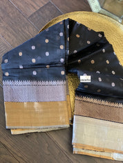 Pure Chanderi Silk -  Black Golden Silver Zari Woven