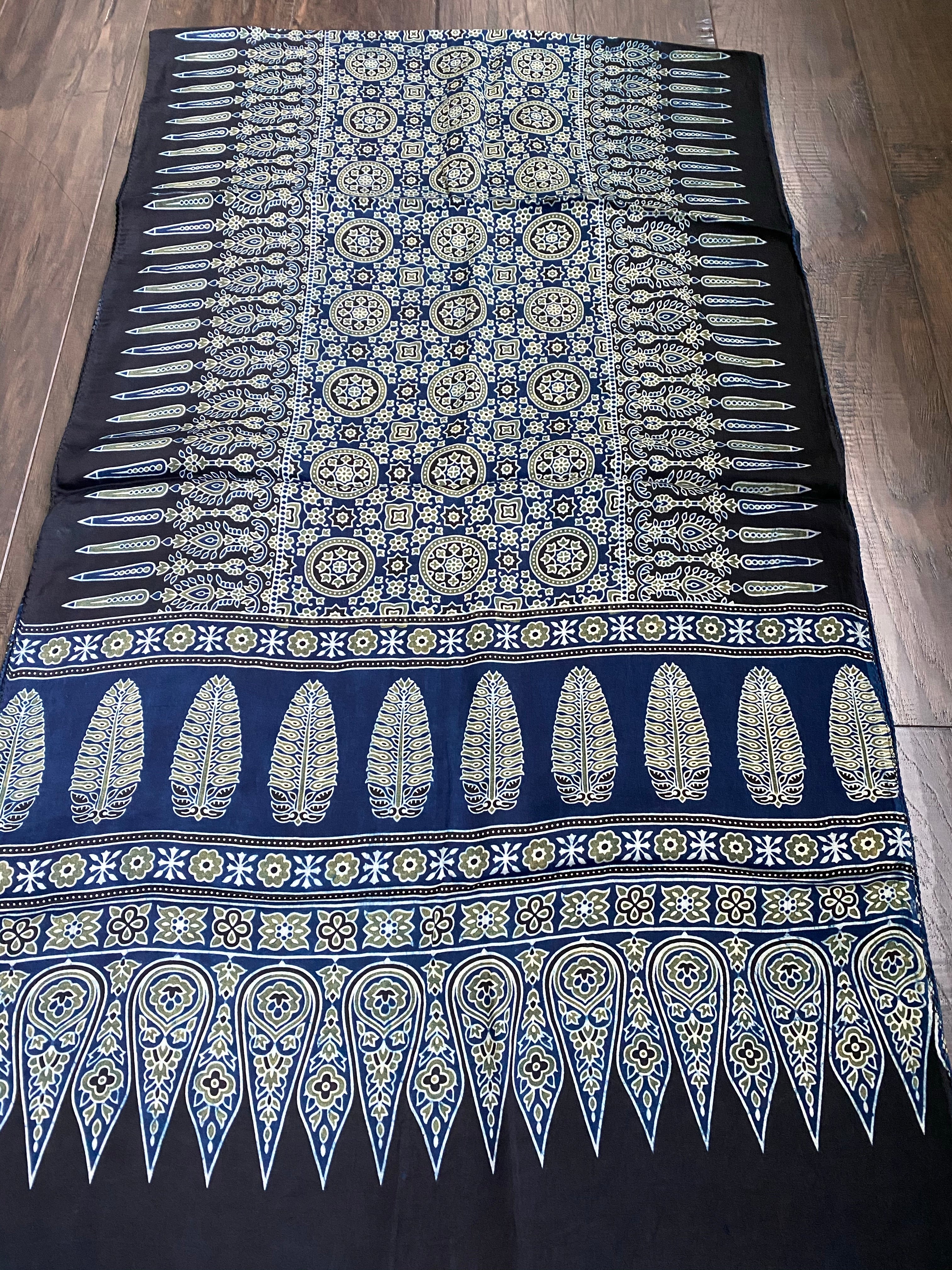 Stole Ajrakh Print - Black Indigo 1