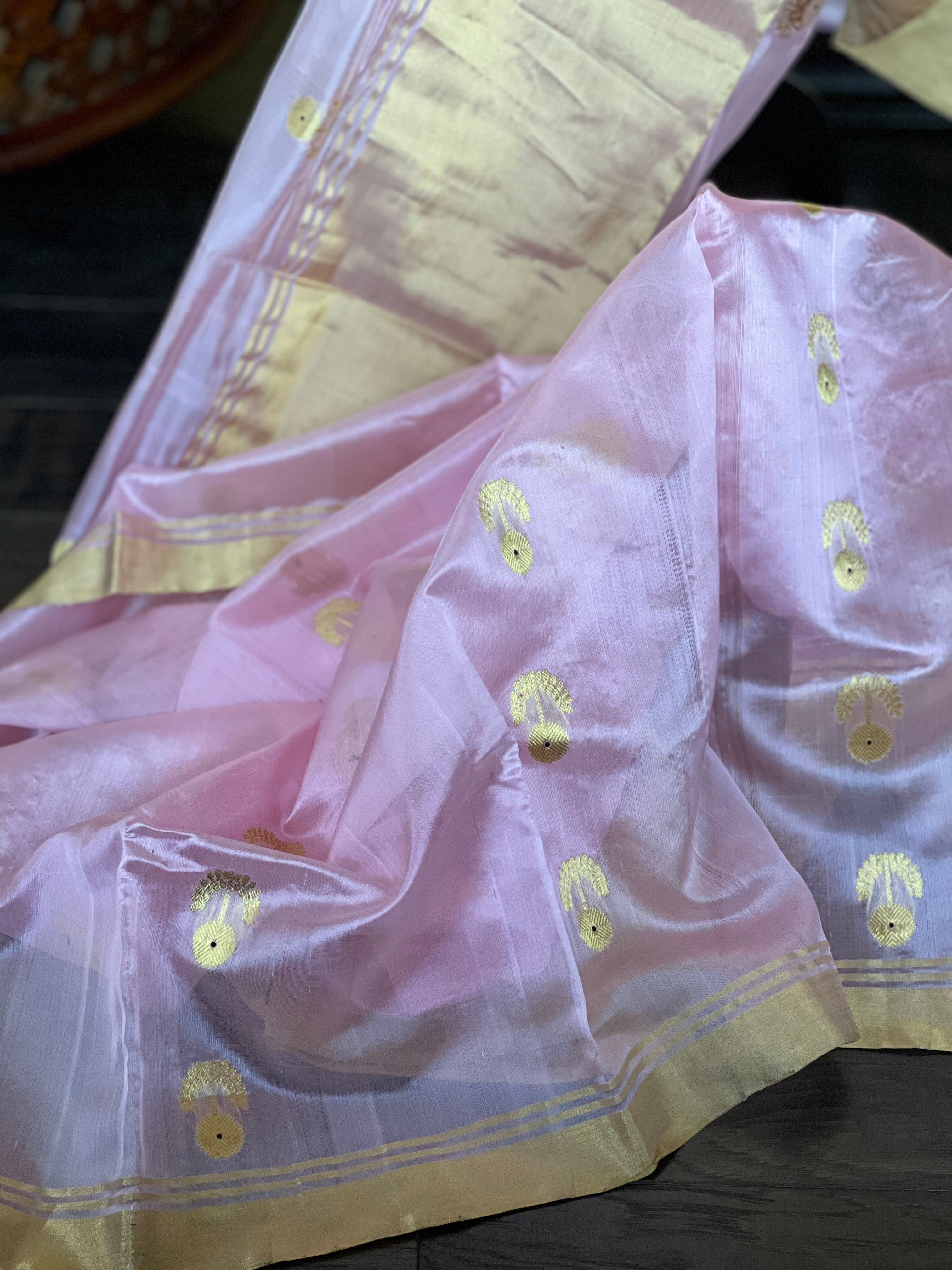 Pure Chanderi Silk - Light Baby Pink Eknaliya Woven