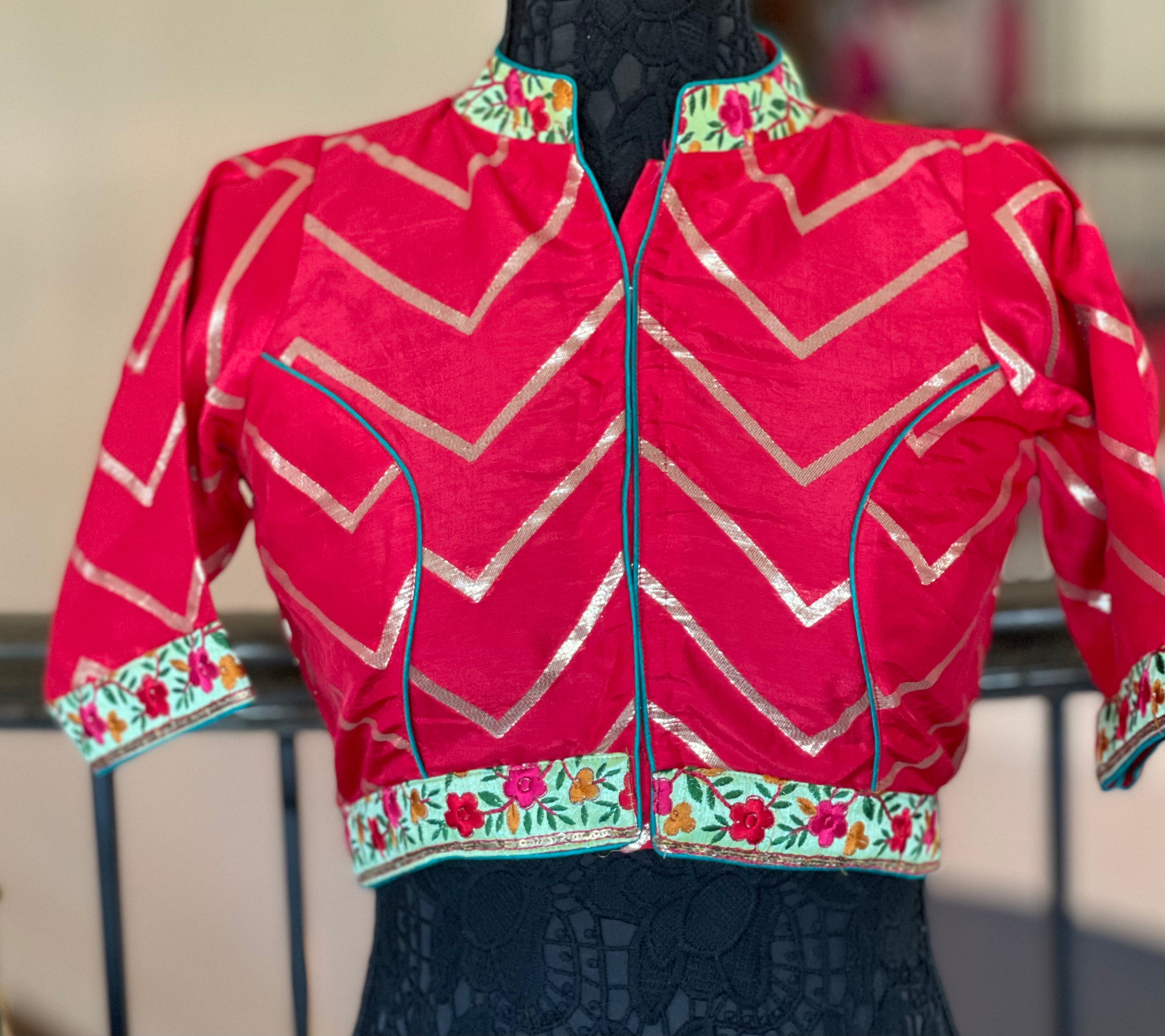 Designer Blouse - Raspberry Red Chevron