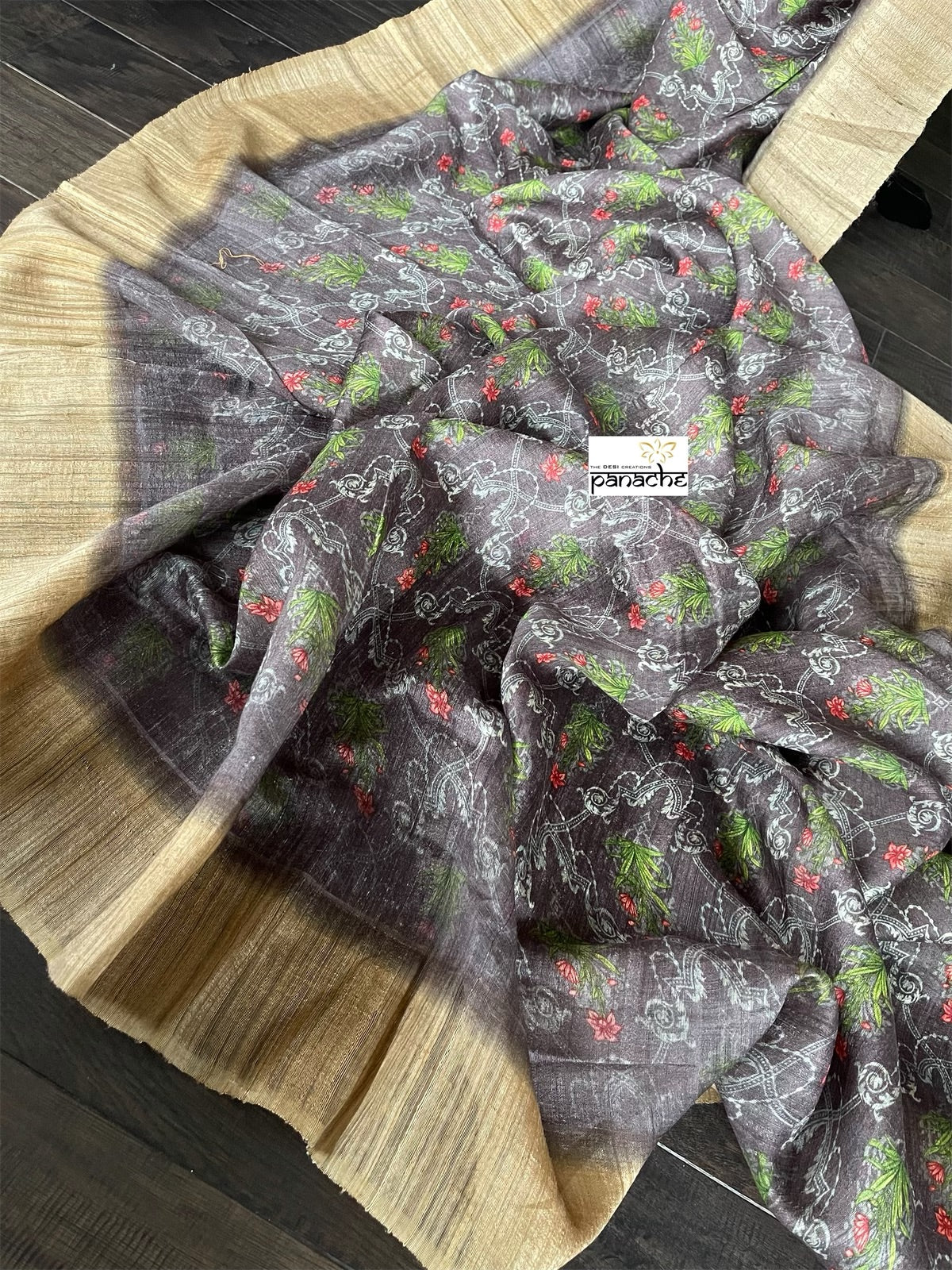 Pure Gicha Tussar Silk - Mauve  Brown Digital Printed