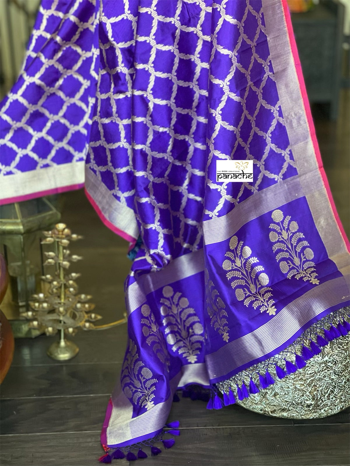 Pure Silk Banarasi Dupatta - Purple Khadwa Handwoven