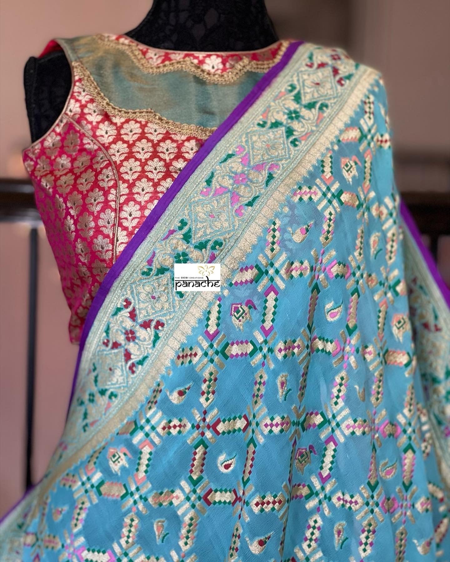 Designer Blouse - Raspberry Pink Meenakari