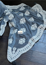 Designer Pure Net Embroidered - Grey