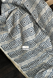 Pure Tussar Silk Kantha Stitch -  Beige Grey Black