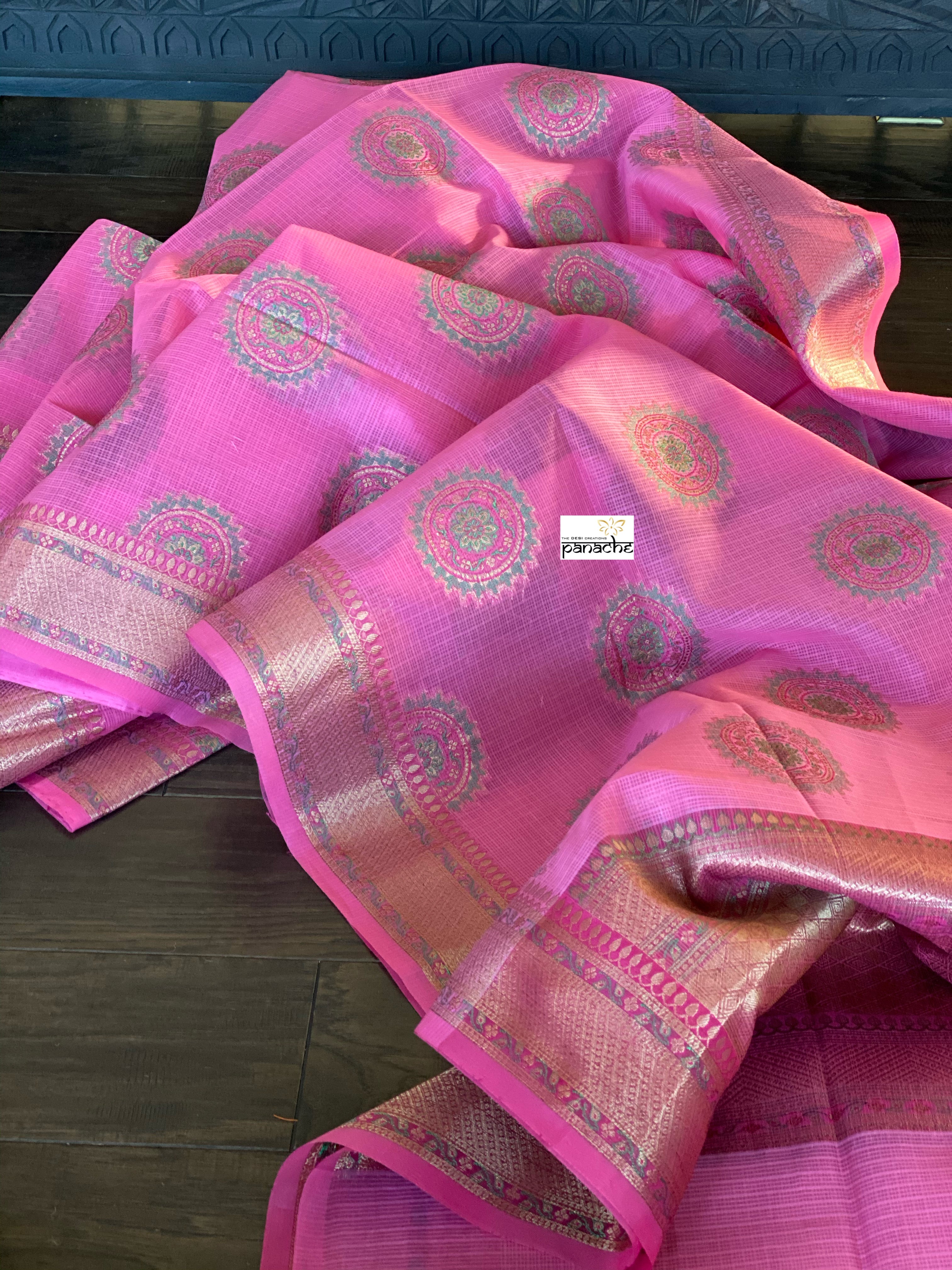 Cotton Silk Banarasi - Pink Meenakari
