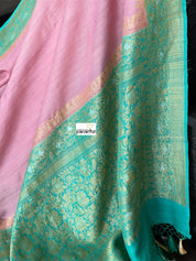 Tussar Georgette Banarasi- Pink Sea Green