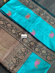 Tussar Silk Banarasi - Firozi Blue Black Meenakari