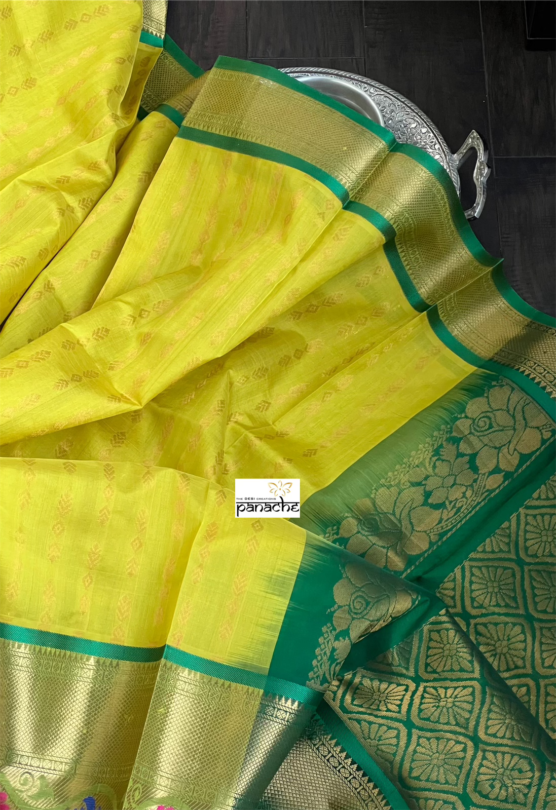 Pure Silk Kanjivaram - Lemon Yellow Green