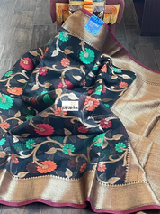 Cotton Silk Banaras Chanderi - Black Meenakari