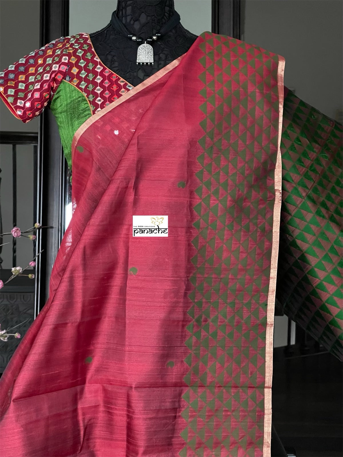 Tussar Silk - Maroon Green