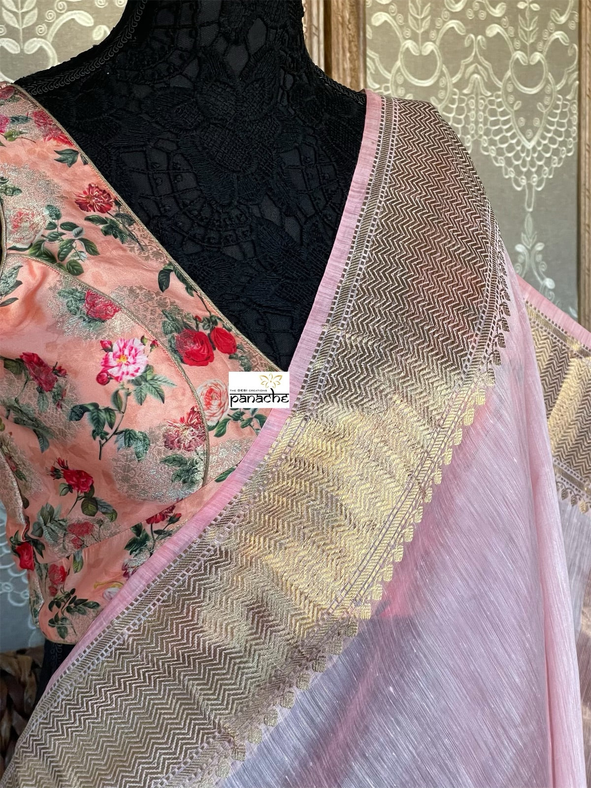 Designer Blouse - Peach Pink Floral