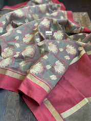 Cotton Silk Chanderi - Grey Brown Meenakari