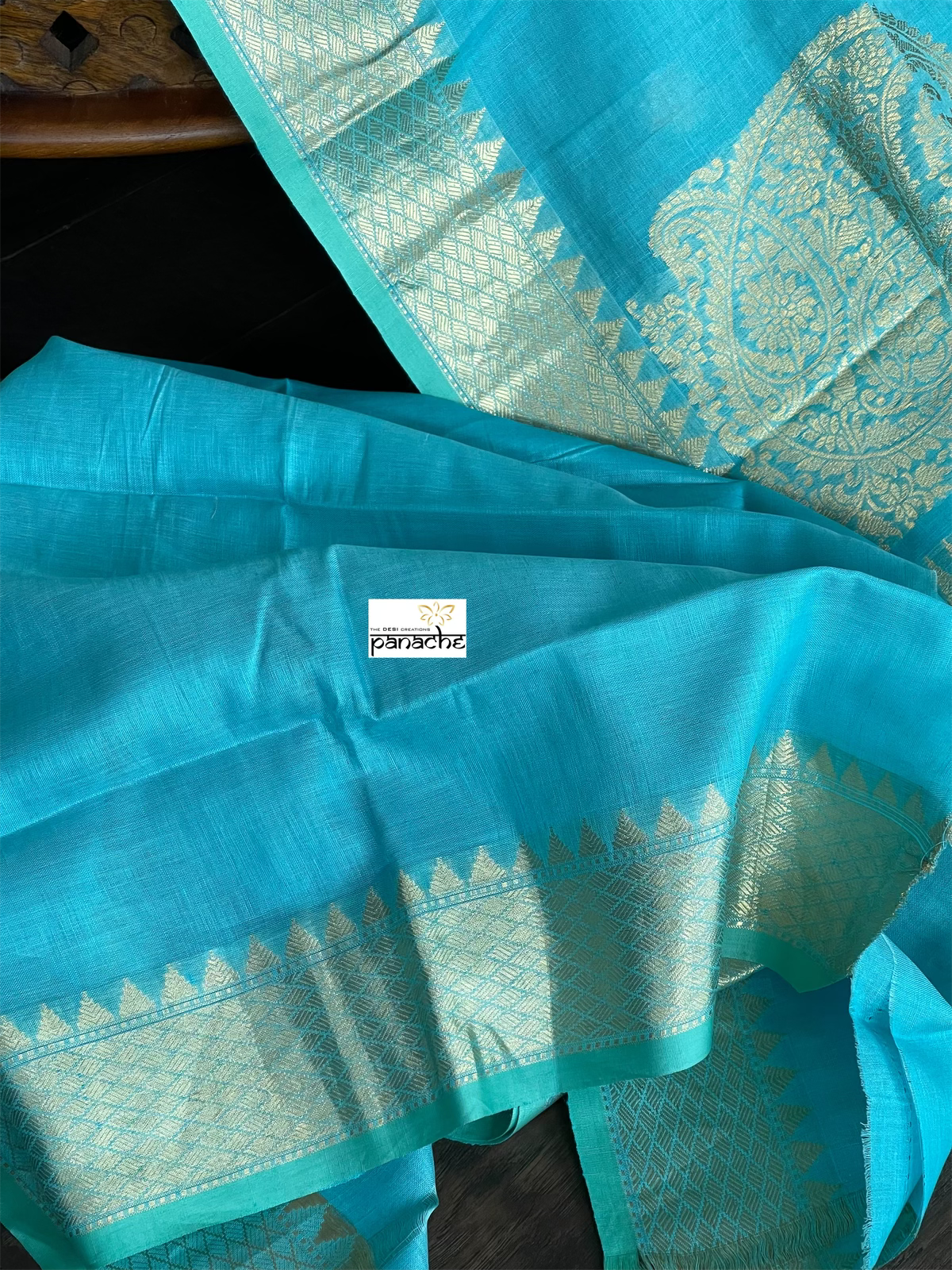 Pure Malmal Cotton Banarasi - Firozi Blue Kadwa Zari Woven
