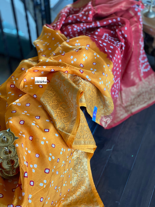 Designer Bandhani Banarasi - Marigold Orange Color