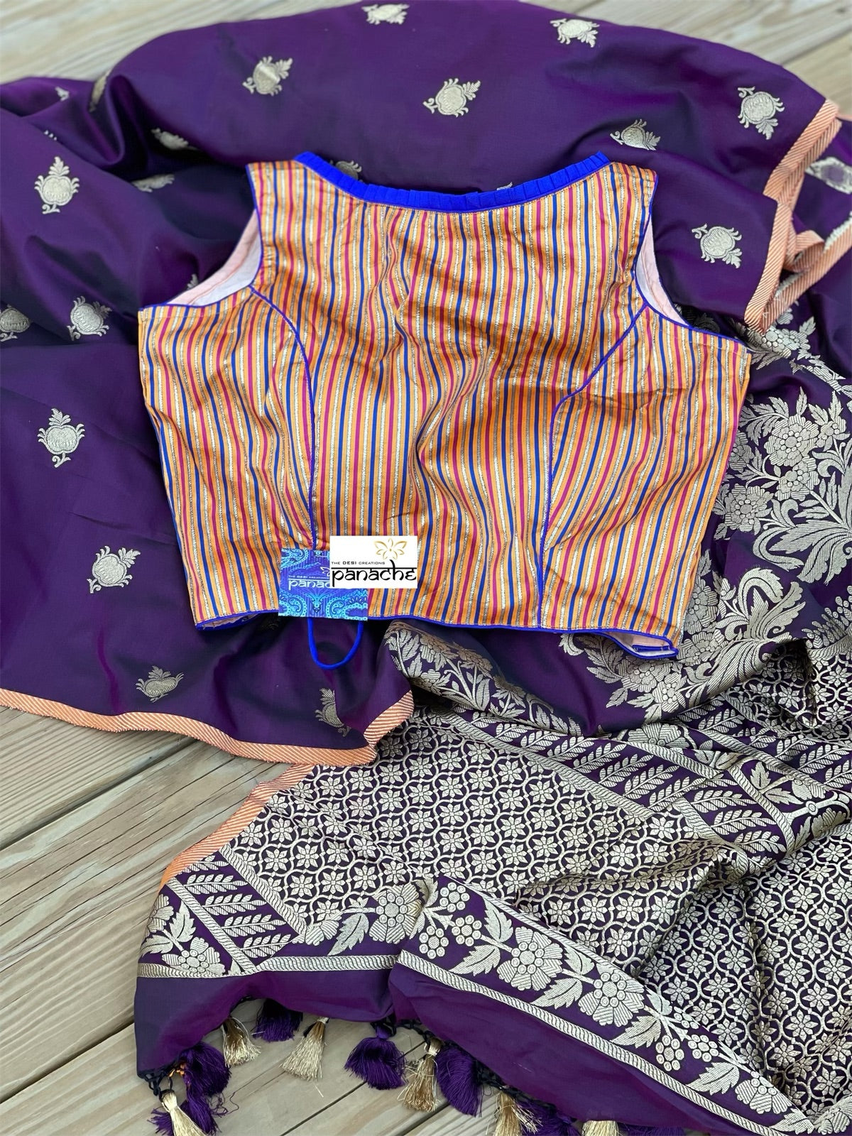 Designer Blouse - Orange Royal Blue