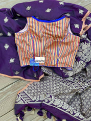 Designer Blouse - Orange Royal Blue