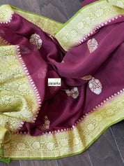 Khaddi Georgette Banarasi - Maroon Mehendi Green Kadwa