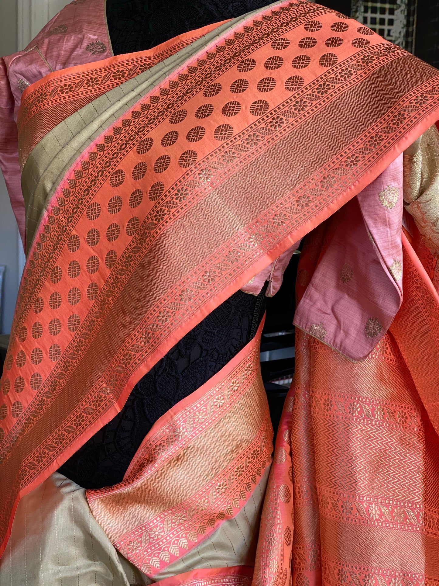 Katan Silk Banarasi - Gray Beige Pink