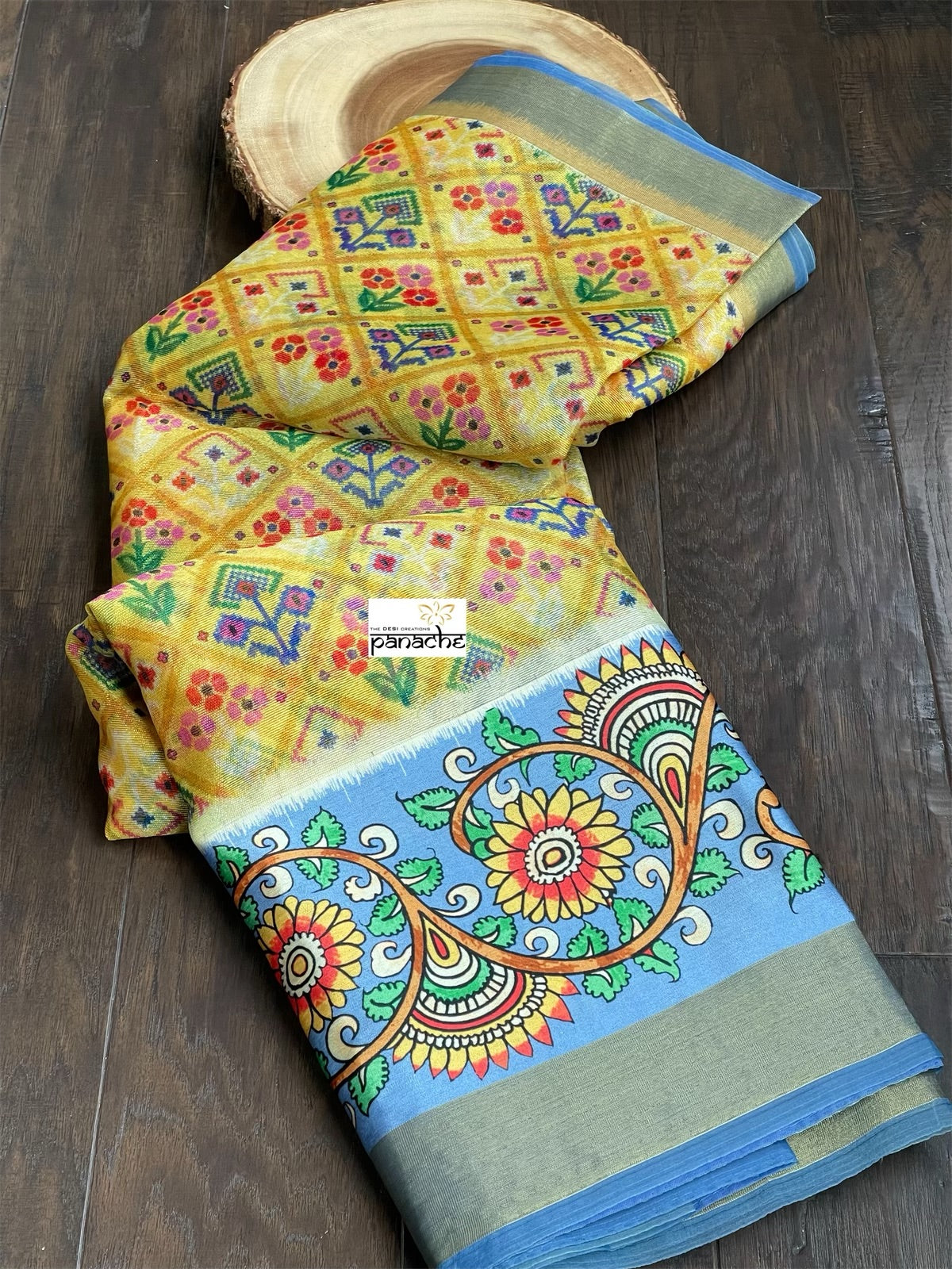 Tissue Kota Silk Printed - Yellow Blue