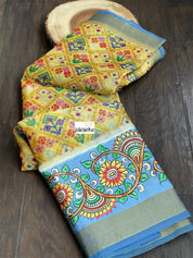 Tissue Kota Silk Printed - Yellow Blue