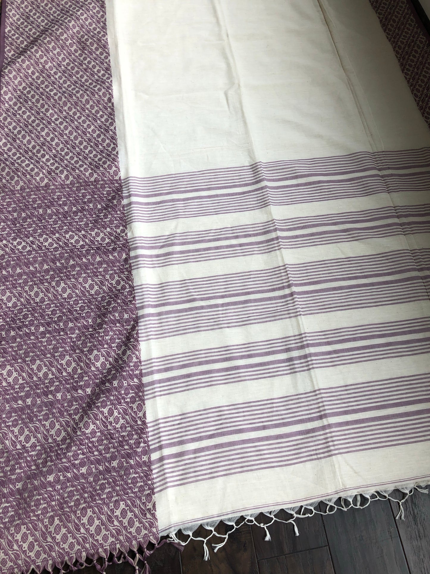 Pure Khadi Cotton Handloom - Off-White Violet Woven