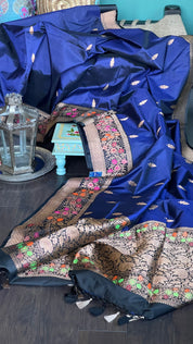 Katan Silk Banarasi -  Navy Blue Kadwa