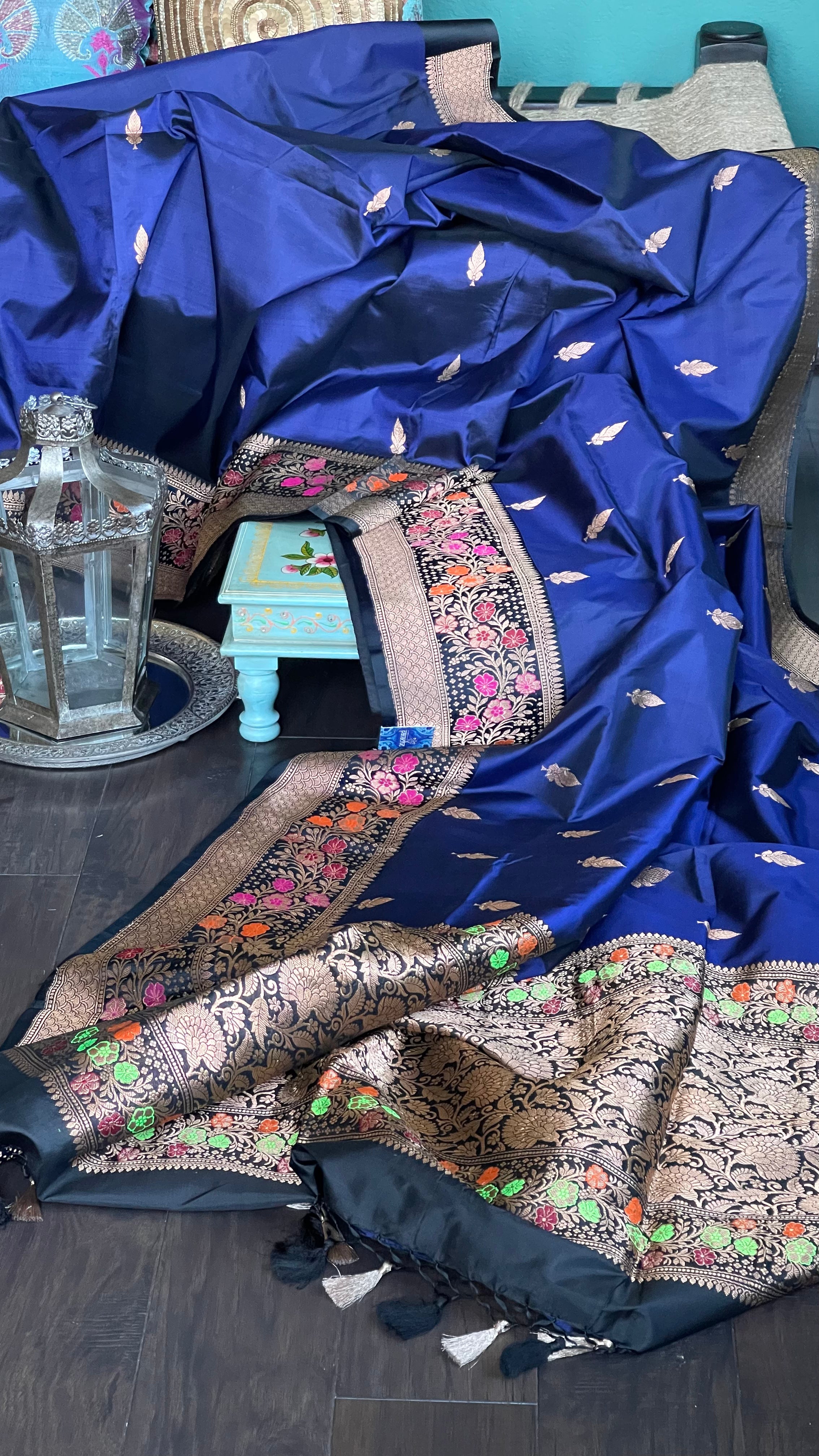 Katan Silk Banarasi -  Navy Blue Kadwa