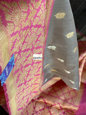 Pure Kora by Katan Silk Kadwa Banarasi - Light Grey Mauve Antique Zari