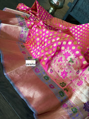 Katan Silk Banarasi - Shot Pink Paithani Woven