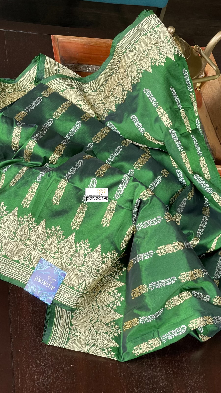 Pure Katan Silk Banarasi - Green Kadwa