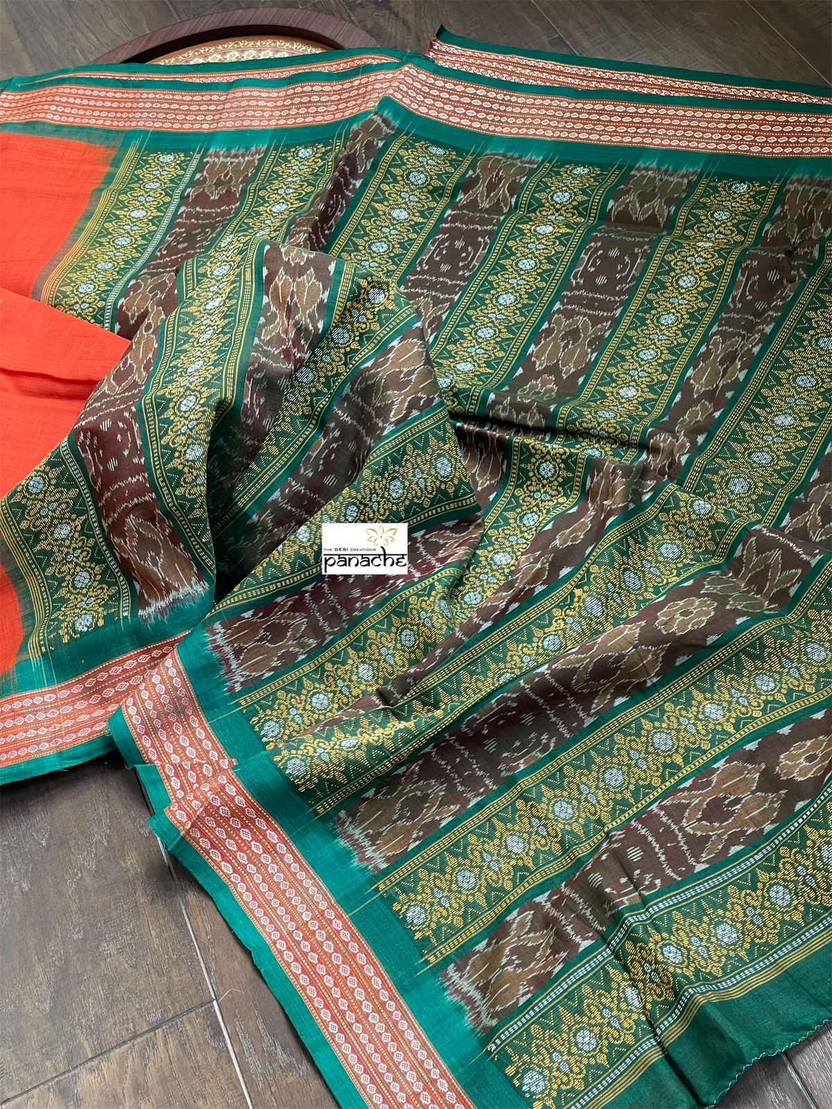 Pure Cotton Bomkai - Rust Orange Green