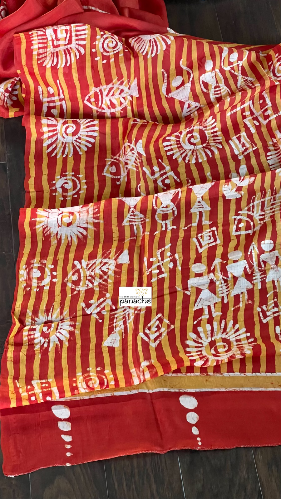 Pure Vishnupur Silk - Red Worli Printed