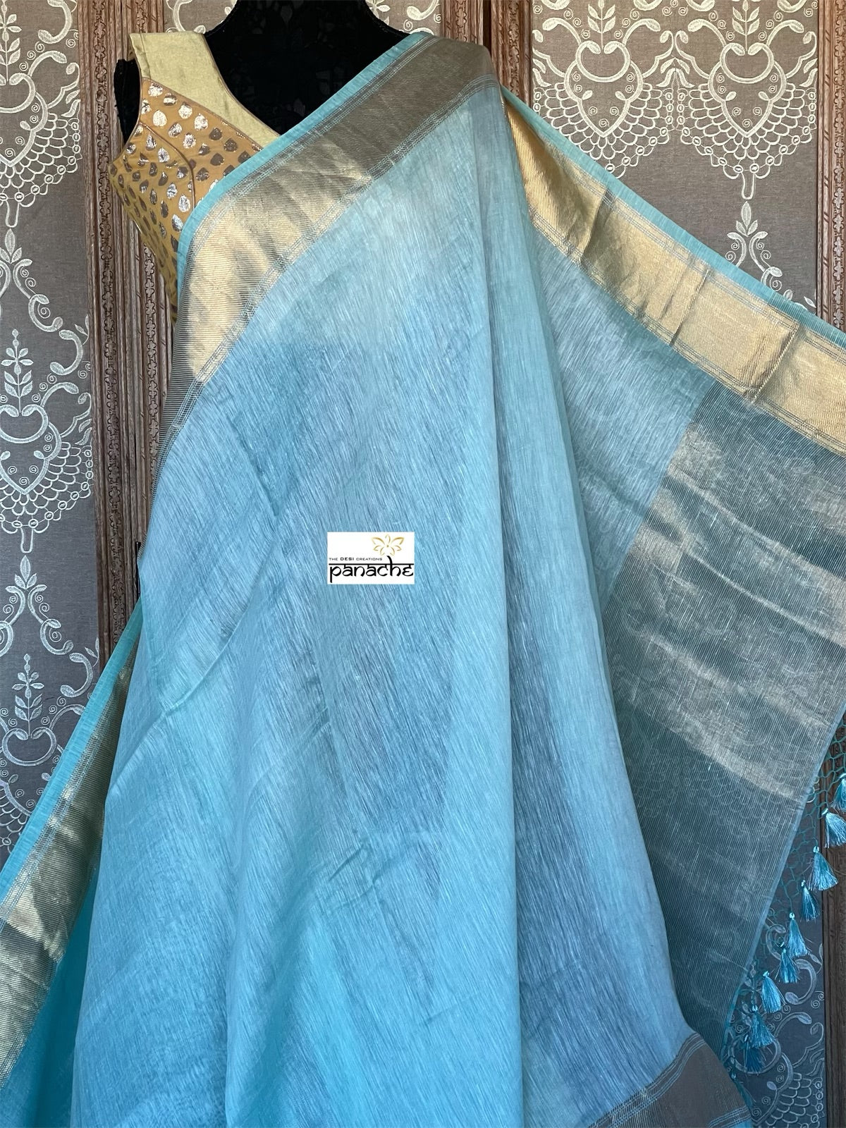 Handloom Silk Linen - Light Mint Blue