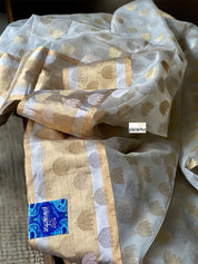 Pure Chanderi Organza Silk - Off White Eknaliya Lotus Woven
