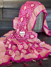 Bandhej Khaddi Georgette Banarasi - Magenta Pink