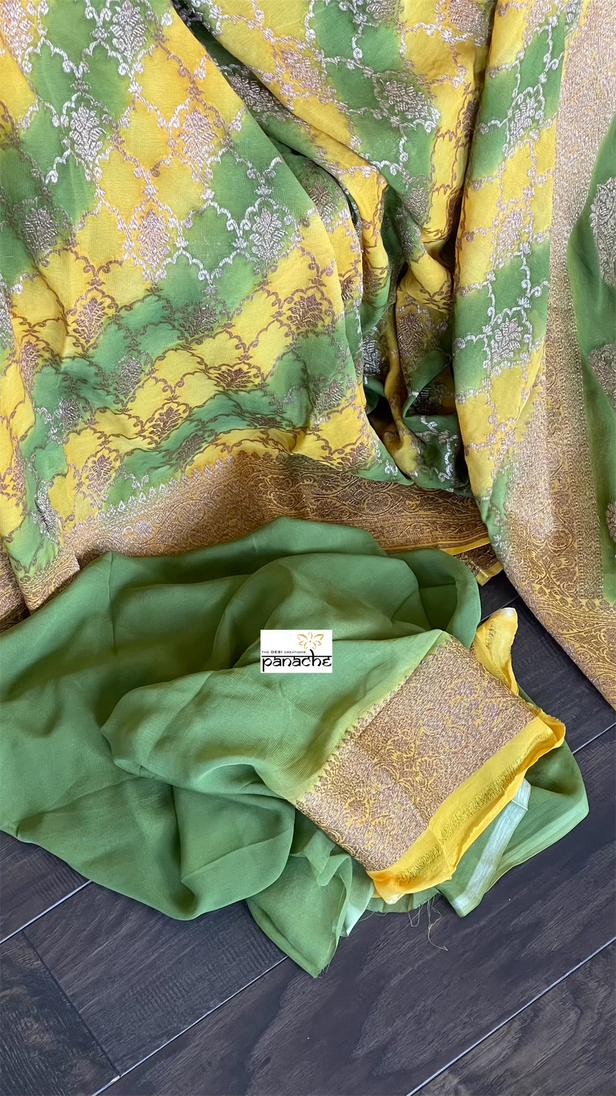 Khaddi Georgette Banarasi - Yellow Green Shaded