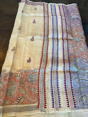 Pure Tussar Silk Kantha Stitch - Beige Multi Color