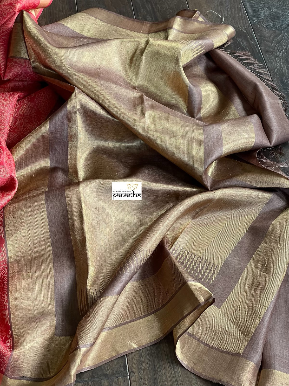 Tussar Silk - Coral Red Resham Woven