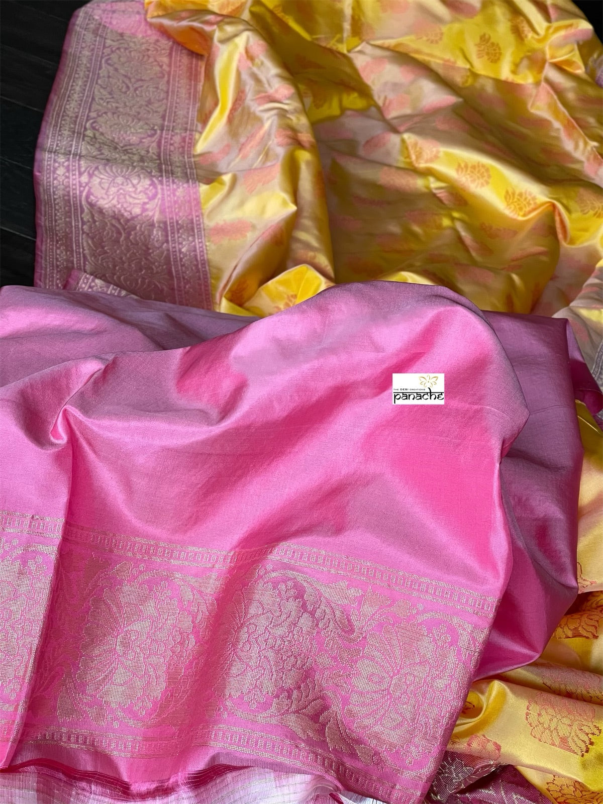 Silk Banarasi - Yellow Pink Resham Woven