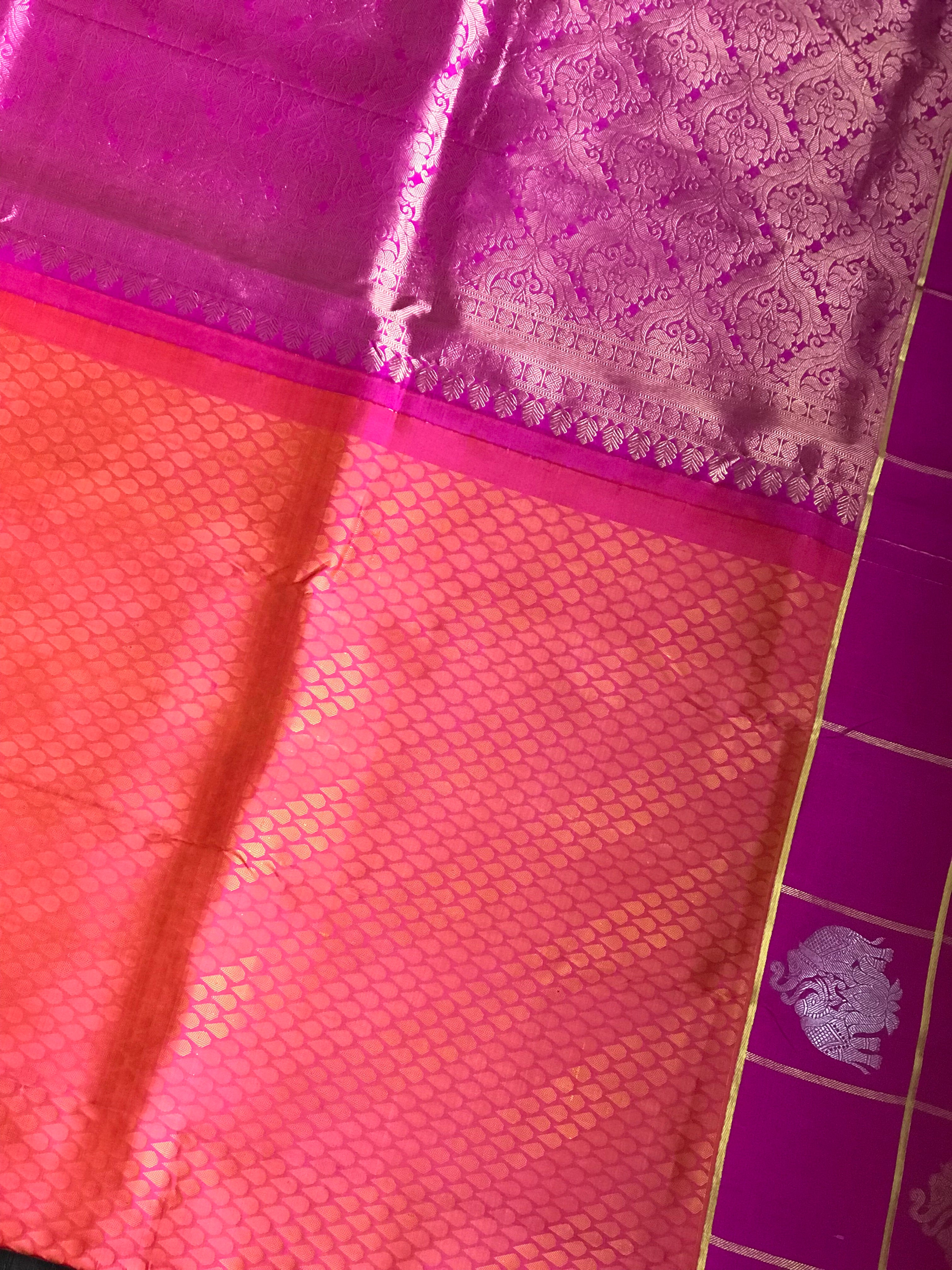 Silk Kanjivaram - Pink Orange Dual Shaded