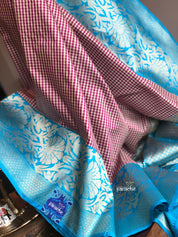 Katan Silk Banarasi - Off-white Purple Checks