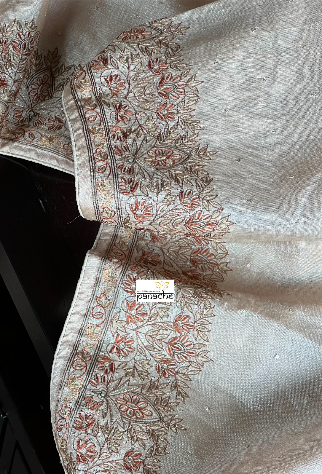 Hand Embroidered Tussar Silk - Tan Beige