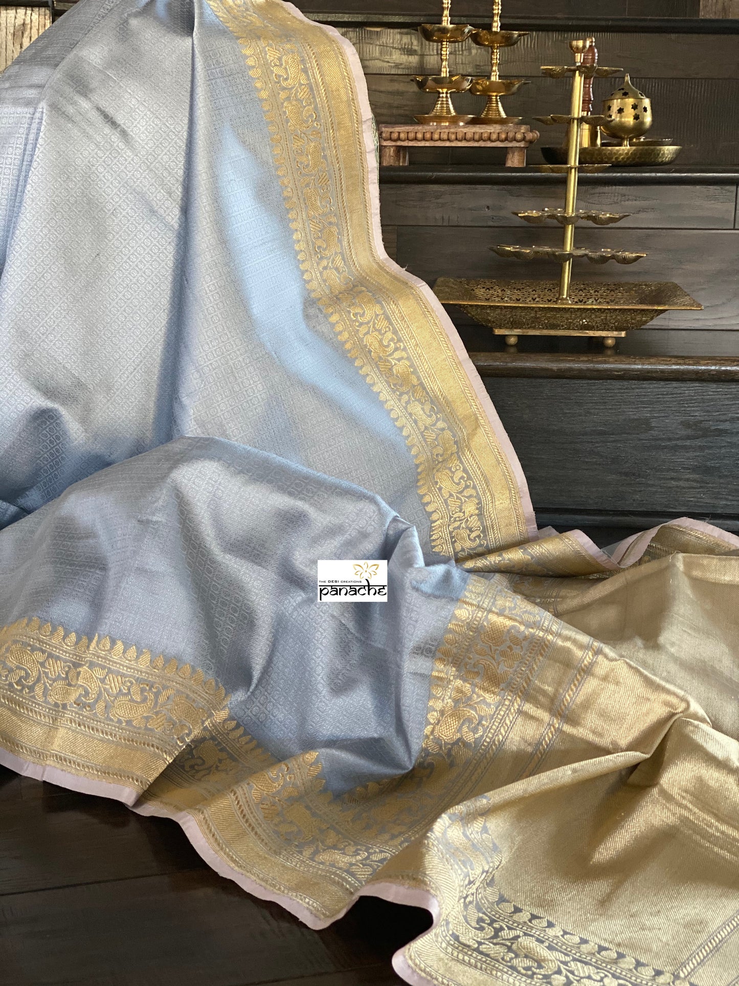 Tanchoi Silk Banarasi - Grey Antique Golden
