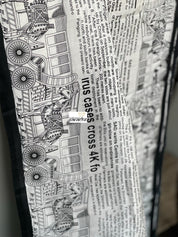 Pure Bishnupur Silk -  Offwhite Black Newspaper Printed